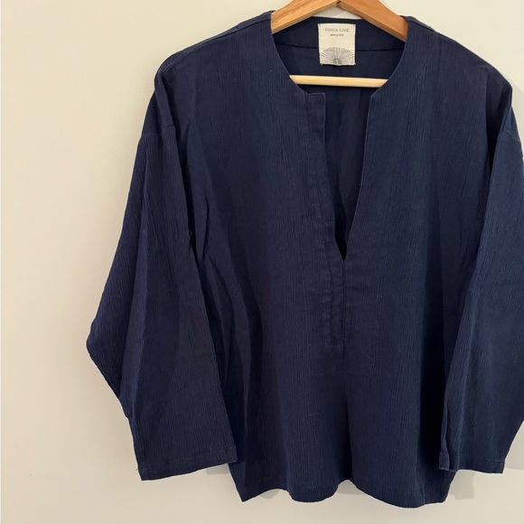 SUNJA LINK NAVY COTTON GAUZE TOP - Picture 4 of 5